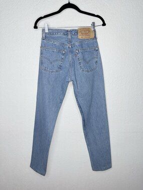 Vintage Levis 501 Jeans Womens 28x32 Blue 90s Made USA Button Fly 6501-0193 P